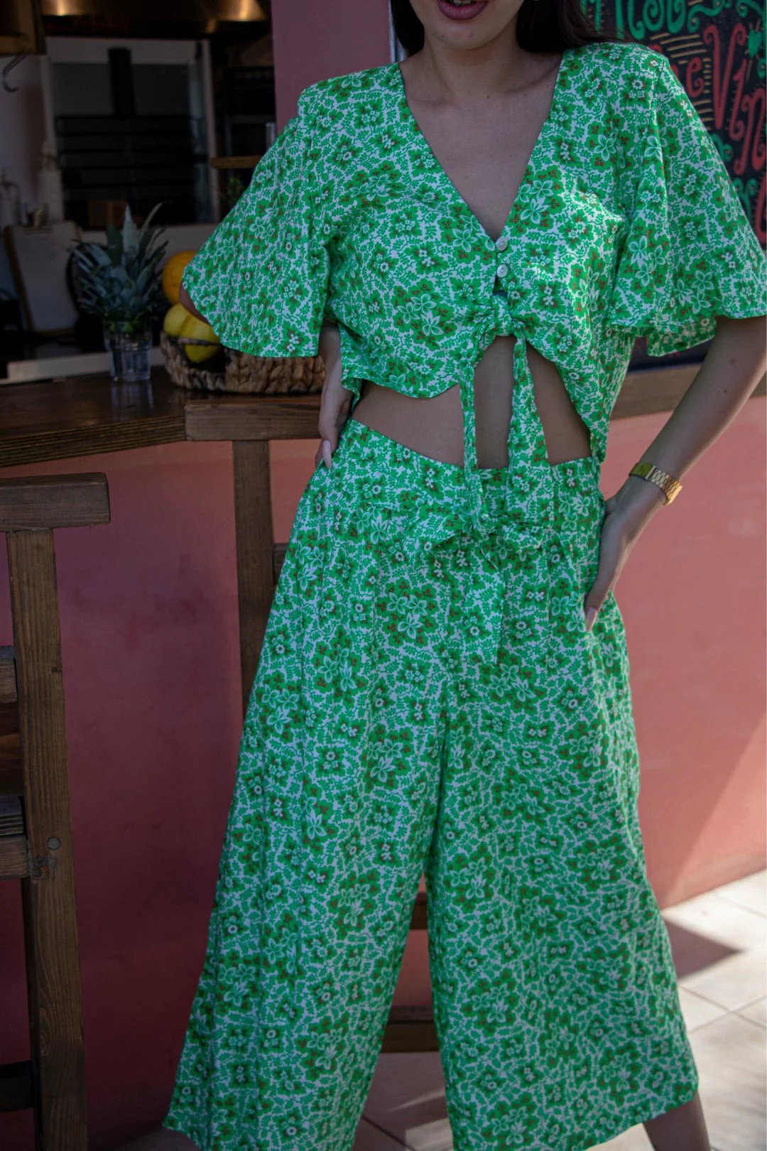 CALI Wide Leg Culottes - Green Botanical - Image 4