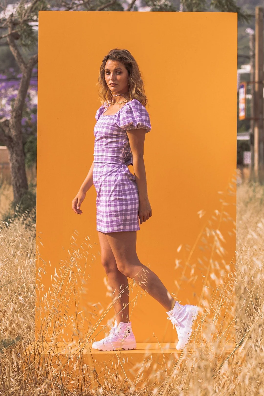 CARLA Lilac Gingham Print Mini Dress - Image 3