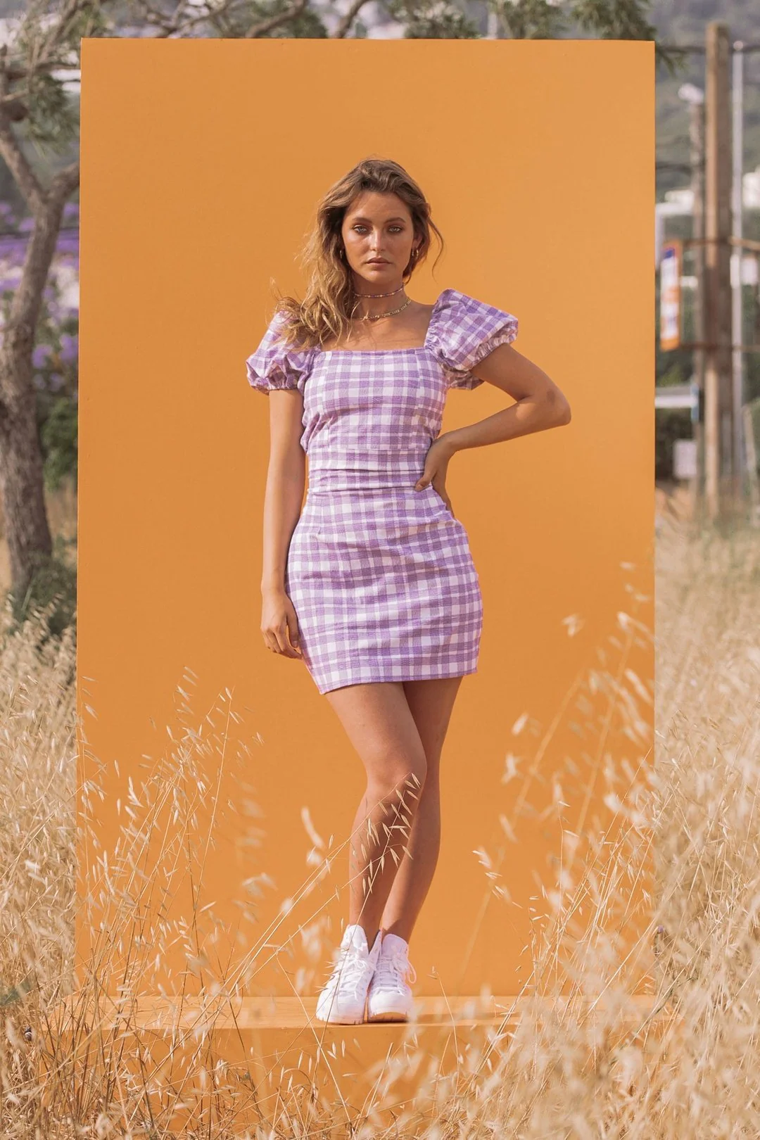 CARLA Lilac Gingham Print Mini Dress - Image 4