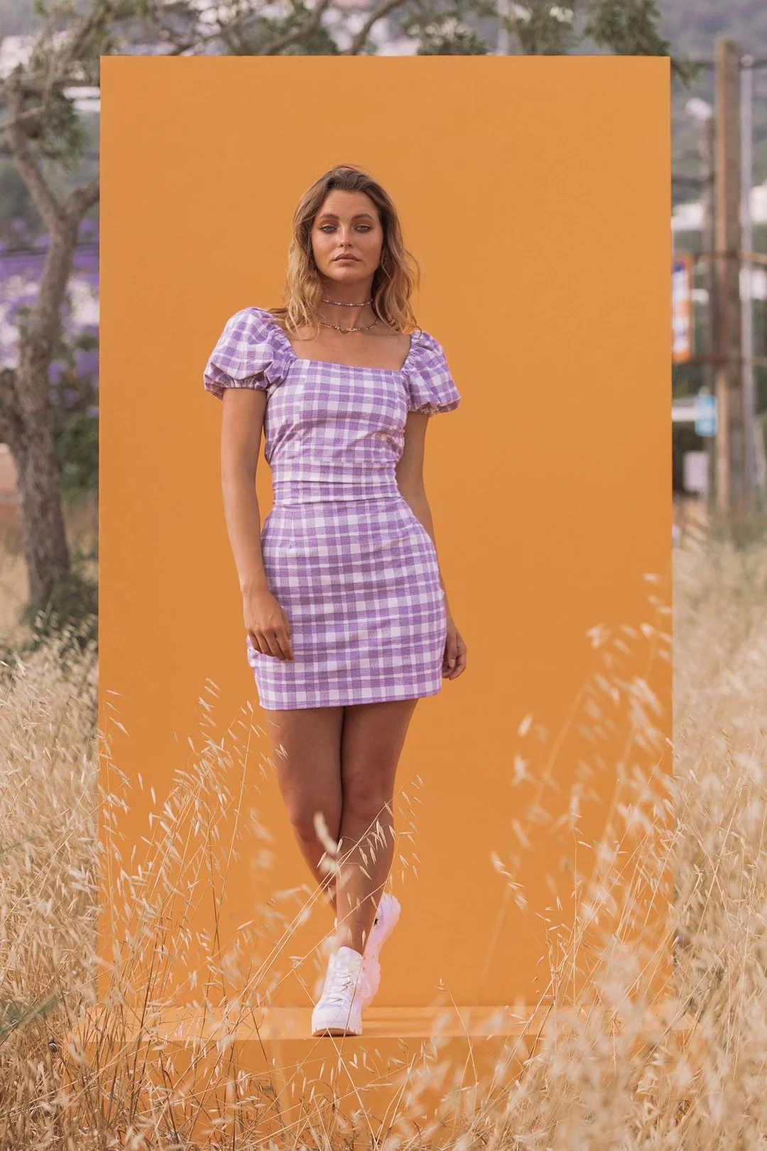 CARLA Lilac Gingham Print Mini Dress - Image 5