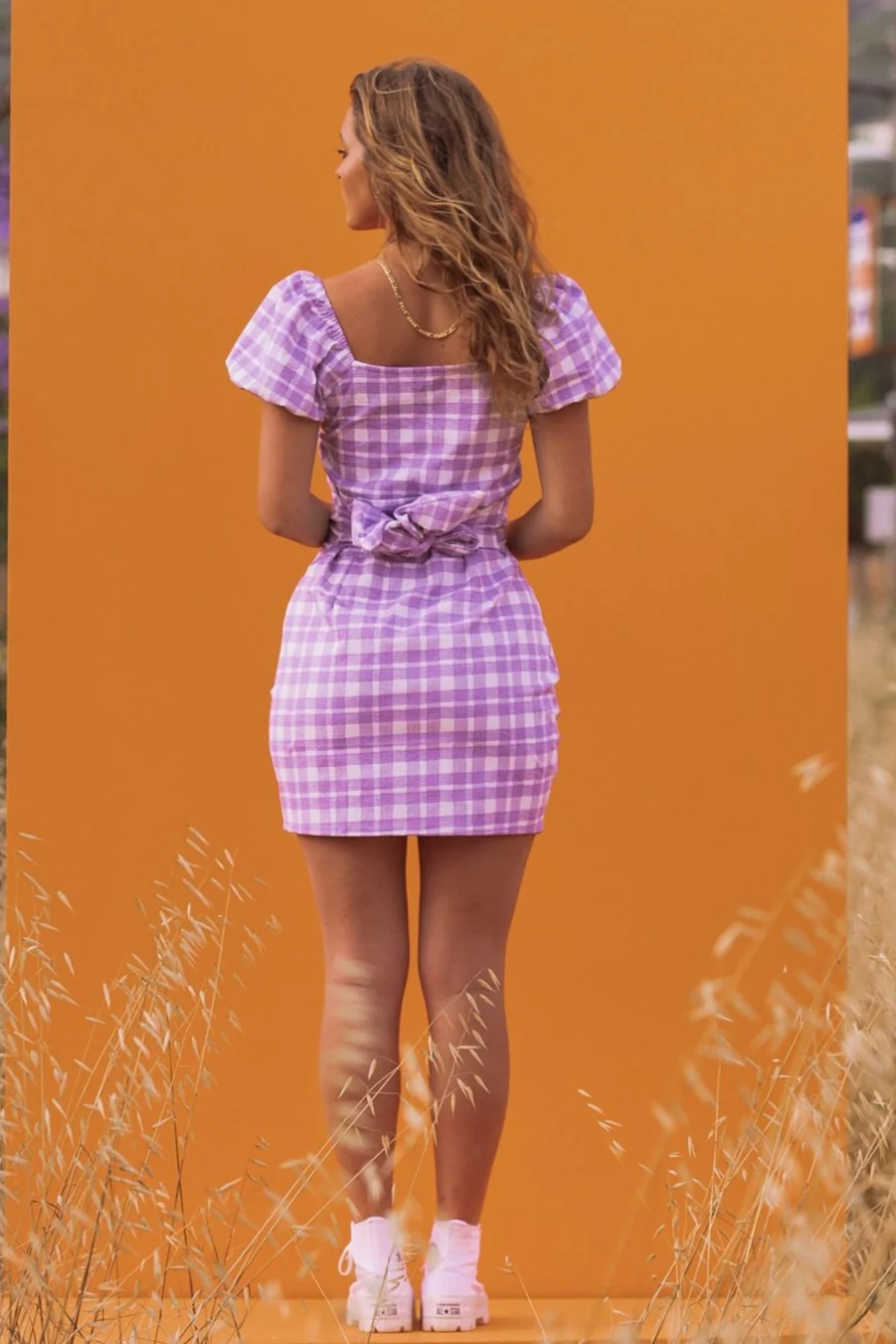 CARLA Lilac Gingham Print Mini Dress - Image 6