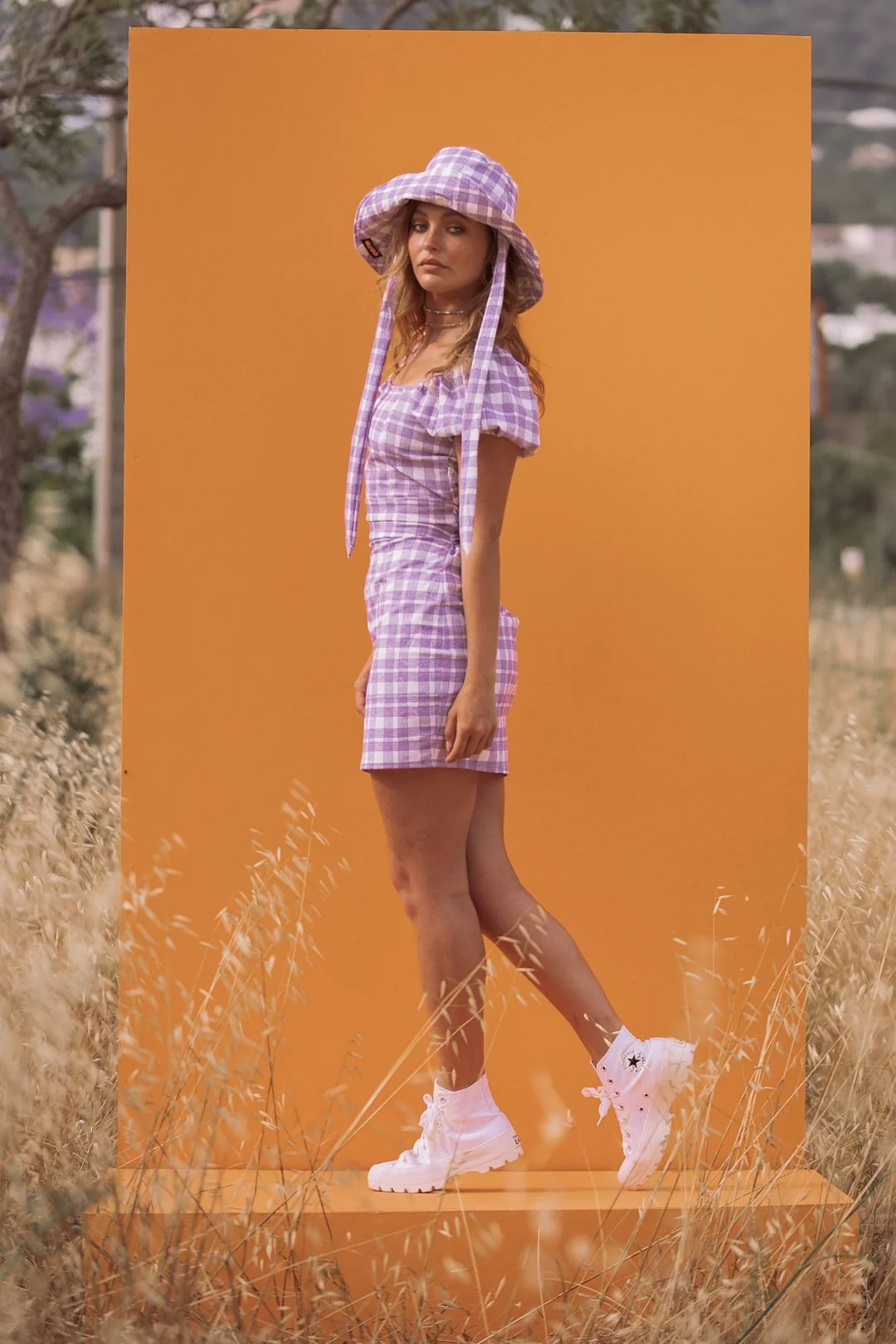 CARLA Lilac Gingham Print Mini Dress - Image 7