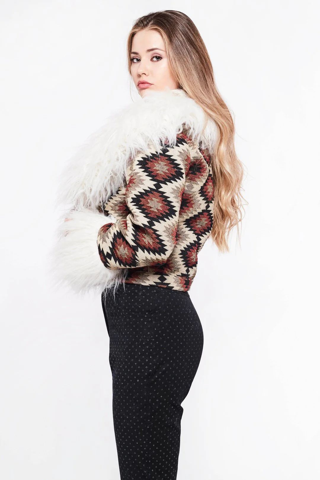 CAYOTE Afghan Bomber Jacket in Brown Geo - Image 3