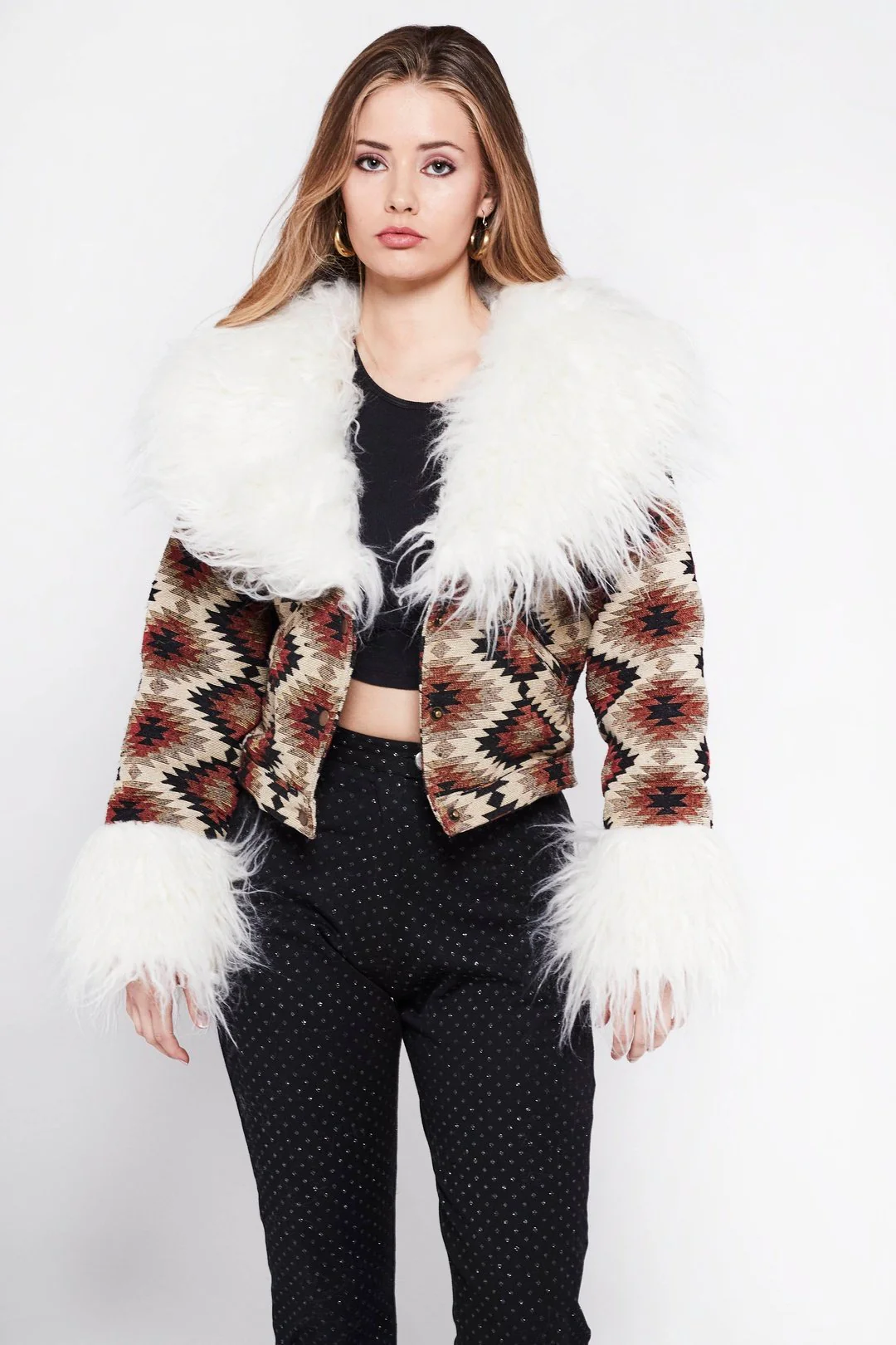 CAYOTE Afghan Bomber Jacket in Brown Geo - Image 4