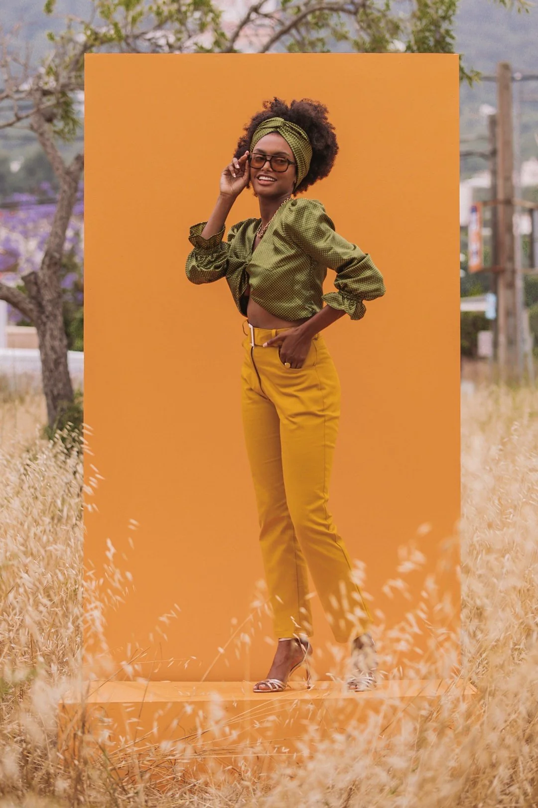 Green Satin Square Head Scarf and Y2K Top - Image 4