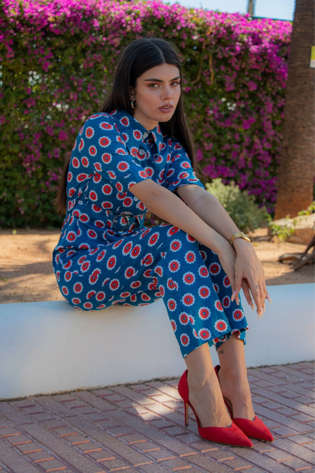 HEIDI Retro Jumpsuit - Blue Flower Power - Image 3