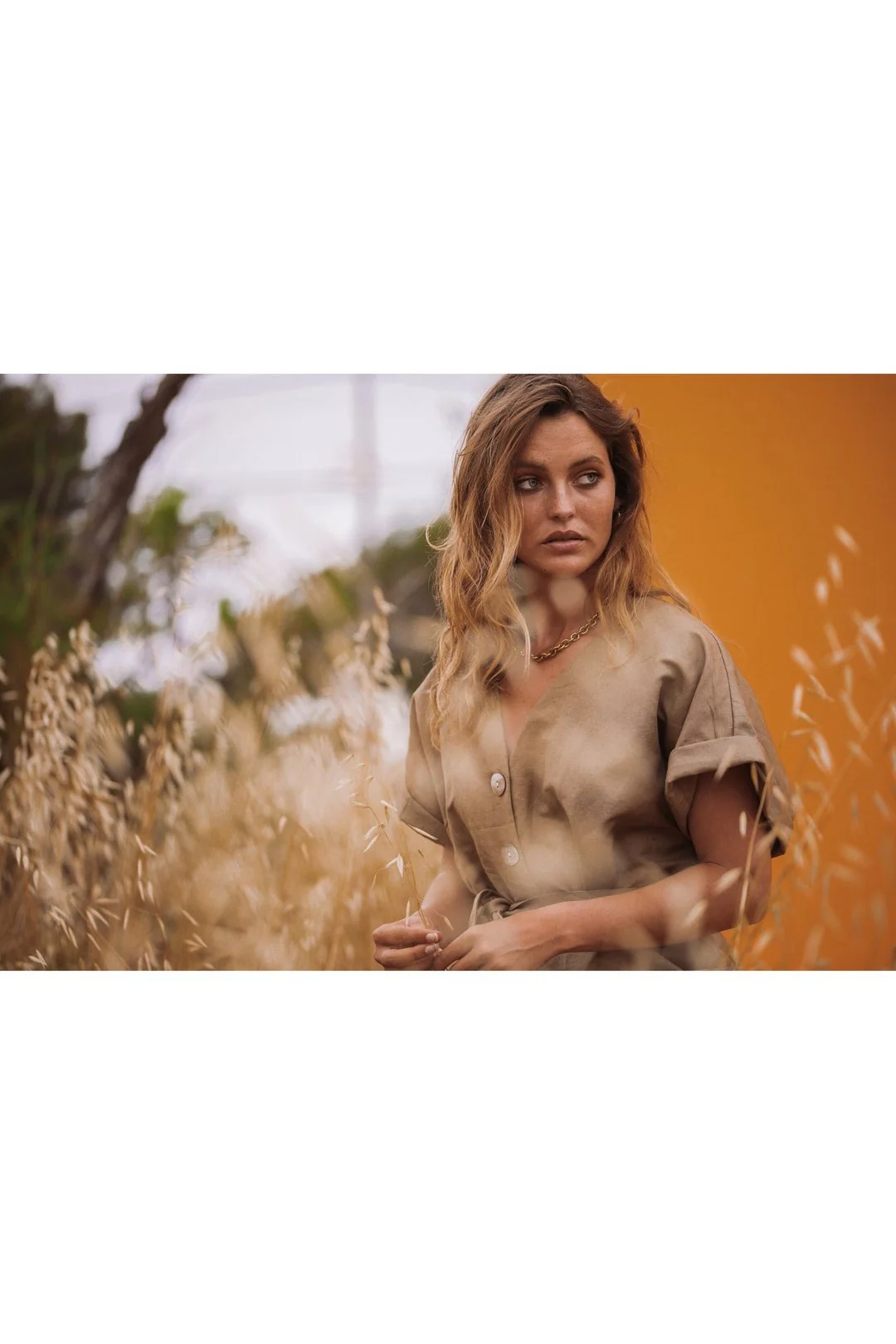 LORI Linen Khaki Green Button front Jumpsuit - Image 4