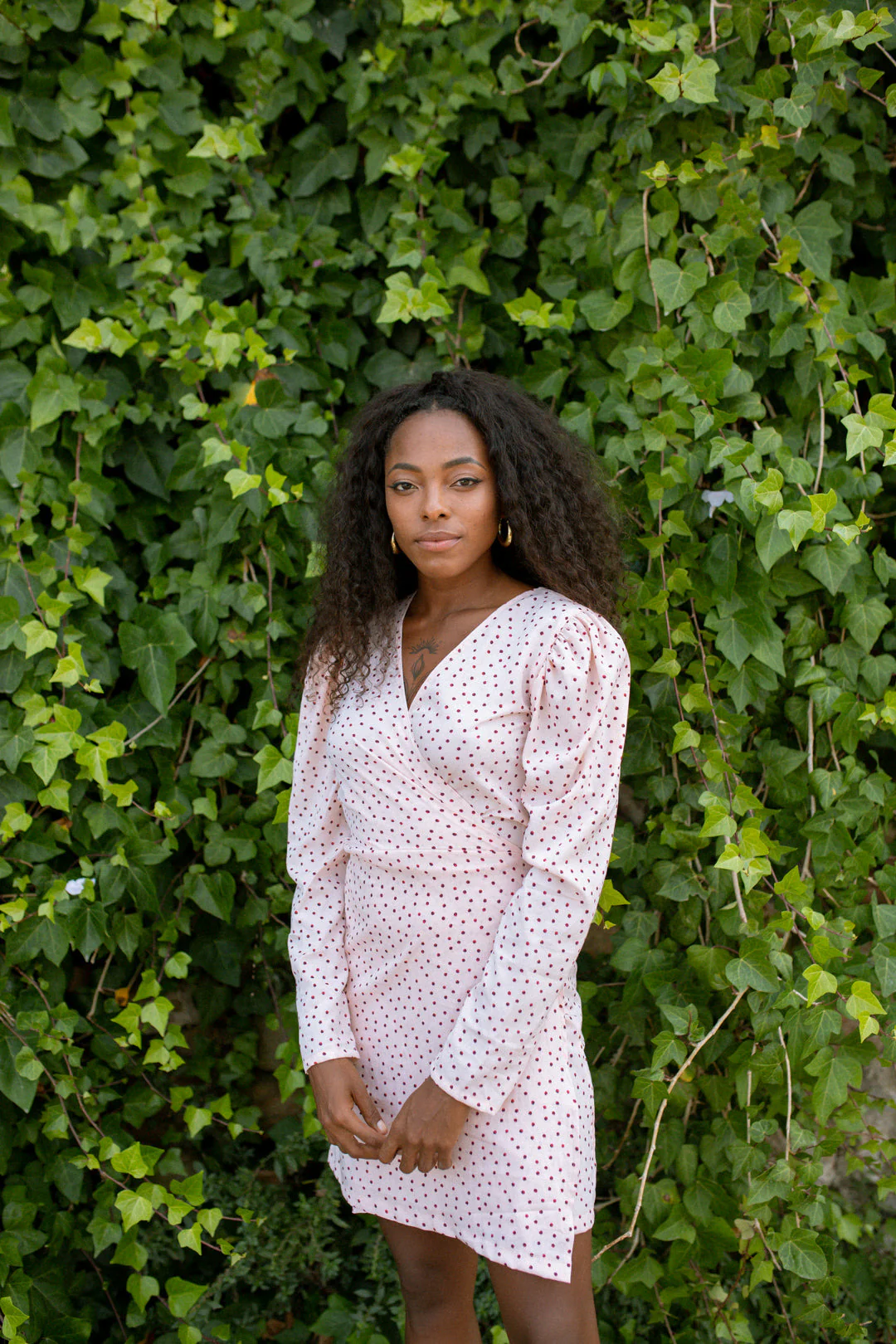 MARIA mini wrap dress - Cream dot - Image 3