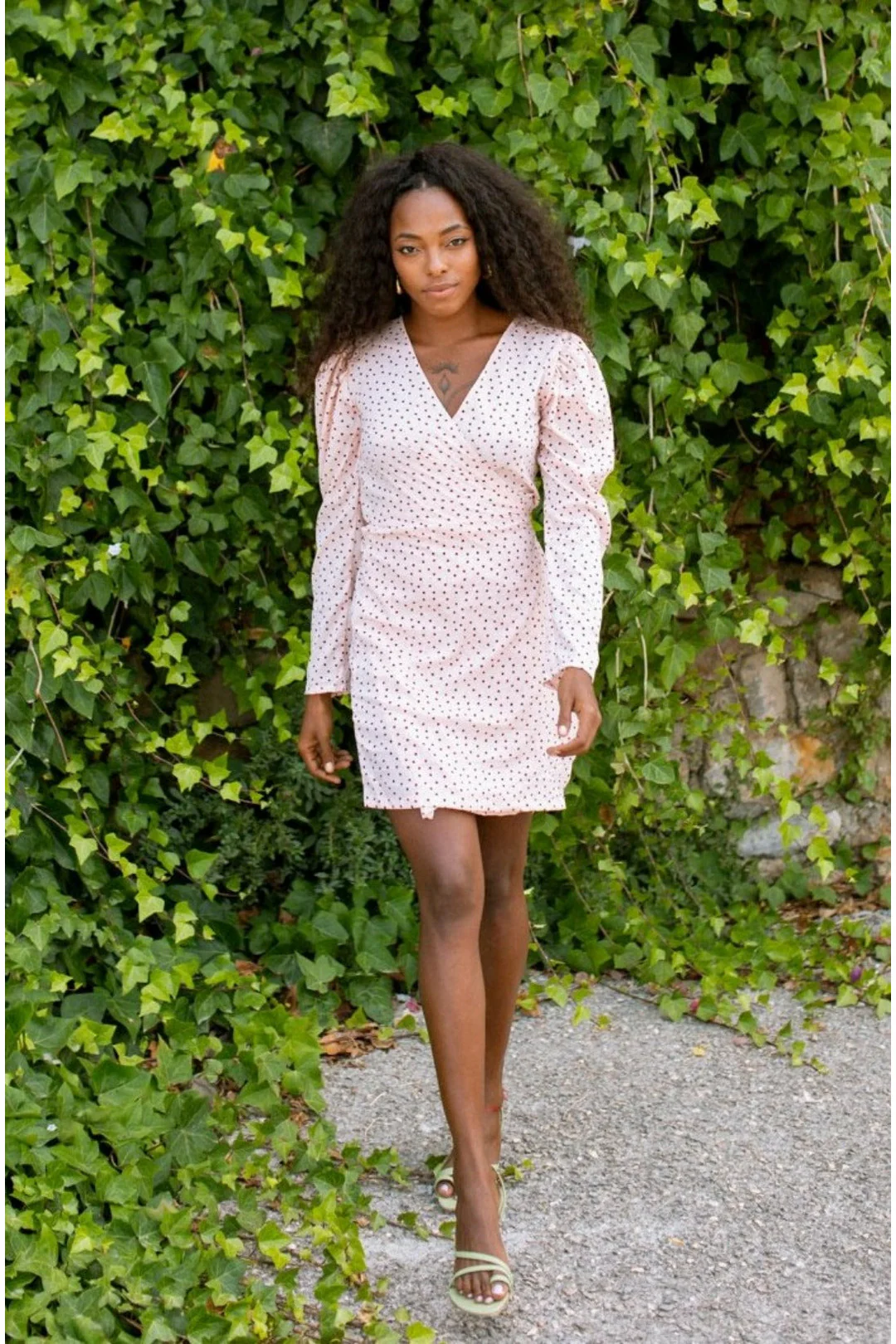 MARIA mini wrap dress - Cream dot - Image 4