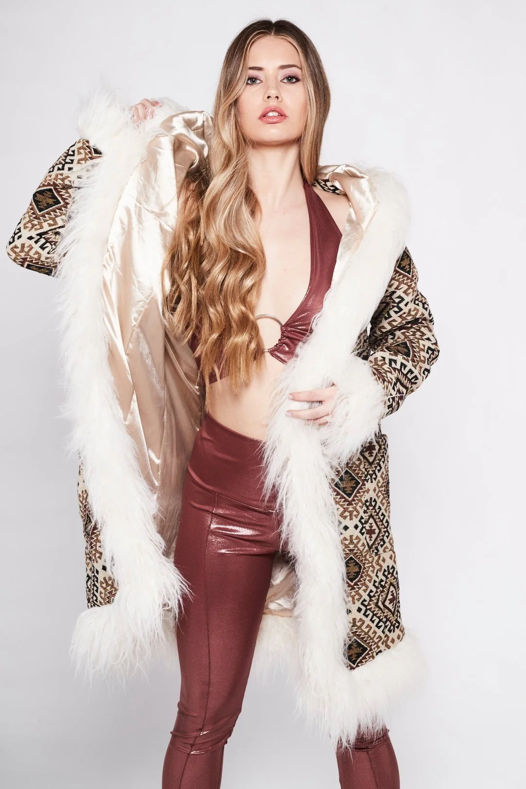 MEMPHIS Hooded Afghan Coat in Brown Geo - Image 6