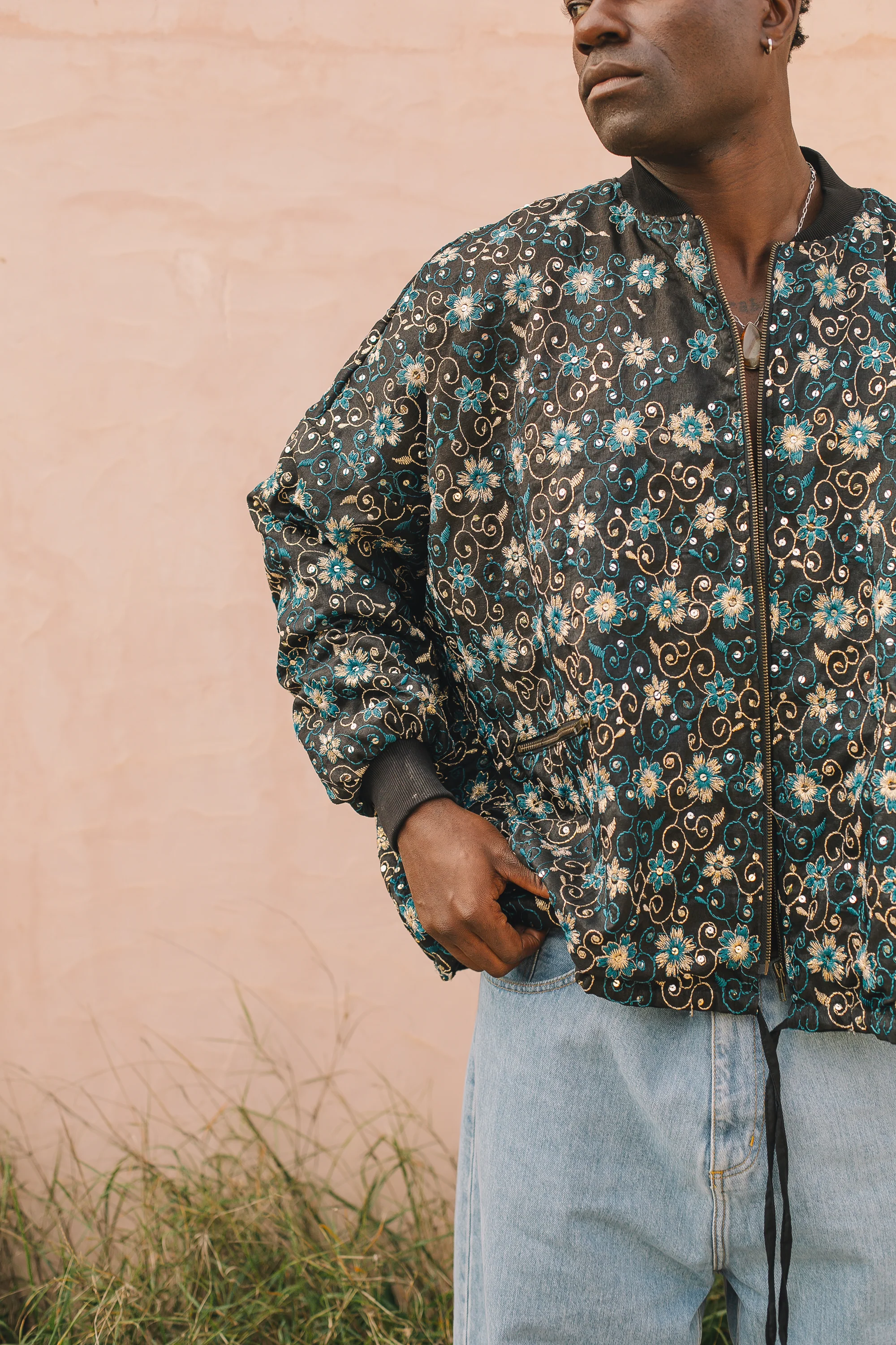 Noah Bomber Jacket Black Flower - Image 7