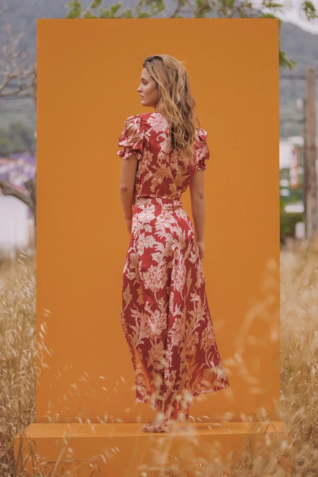 ROBERTA Deep Red Twisted Satin Crop Top - Image 3