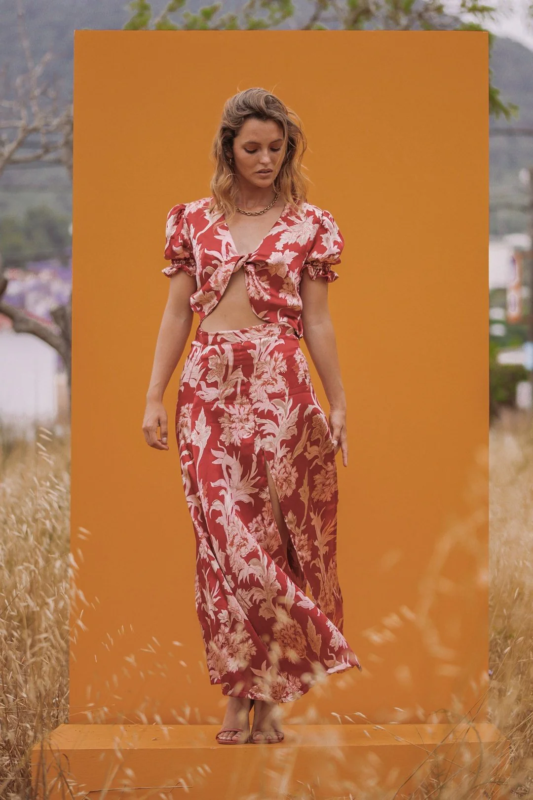 ROBERTA Deep Red Twisted Satin Crop Top - Image 4