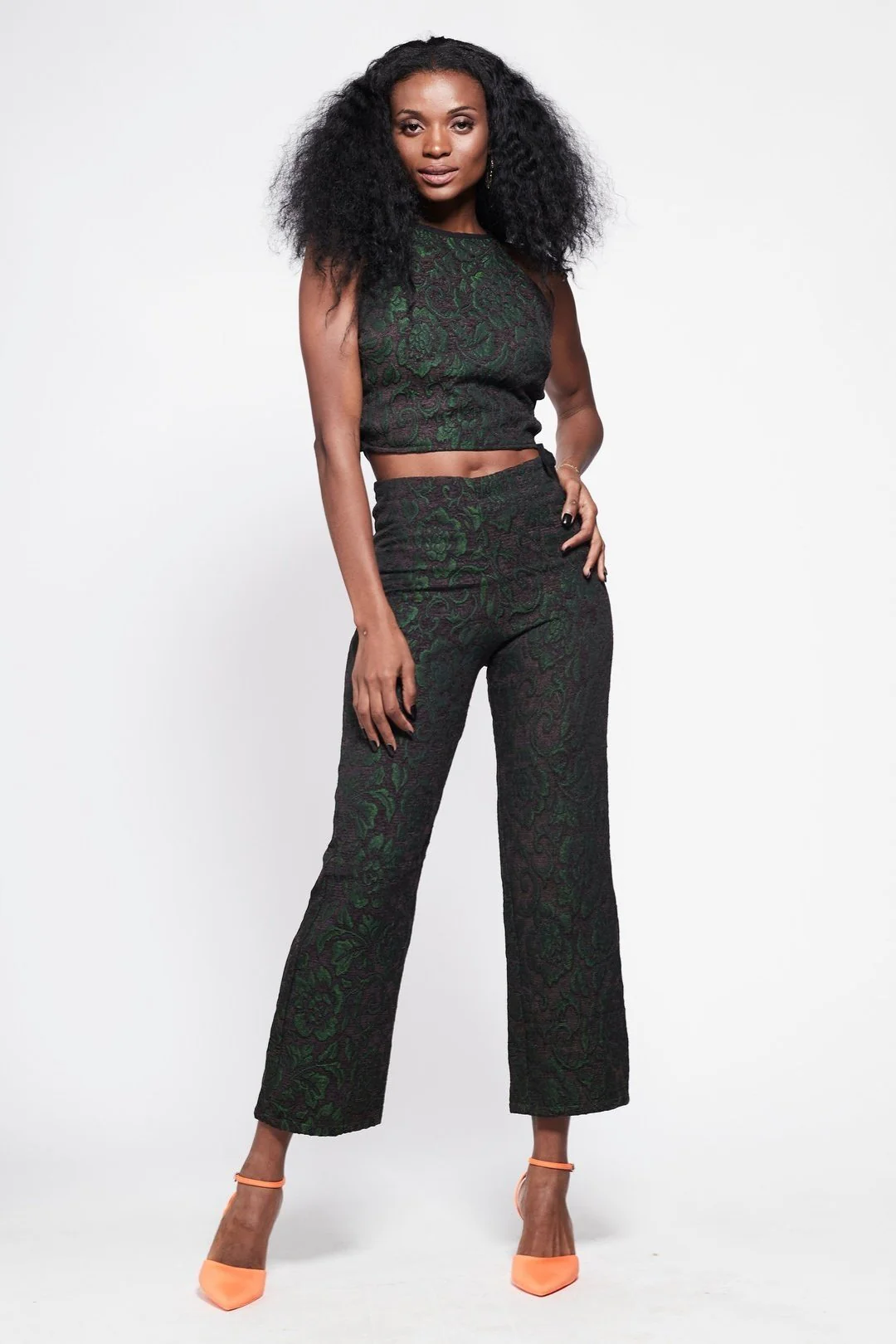 TULSI - Crop Top Purple with Side Tie Detail and Green Rose Brocade - Image 4