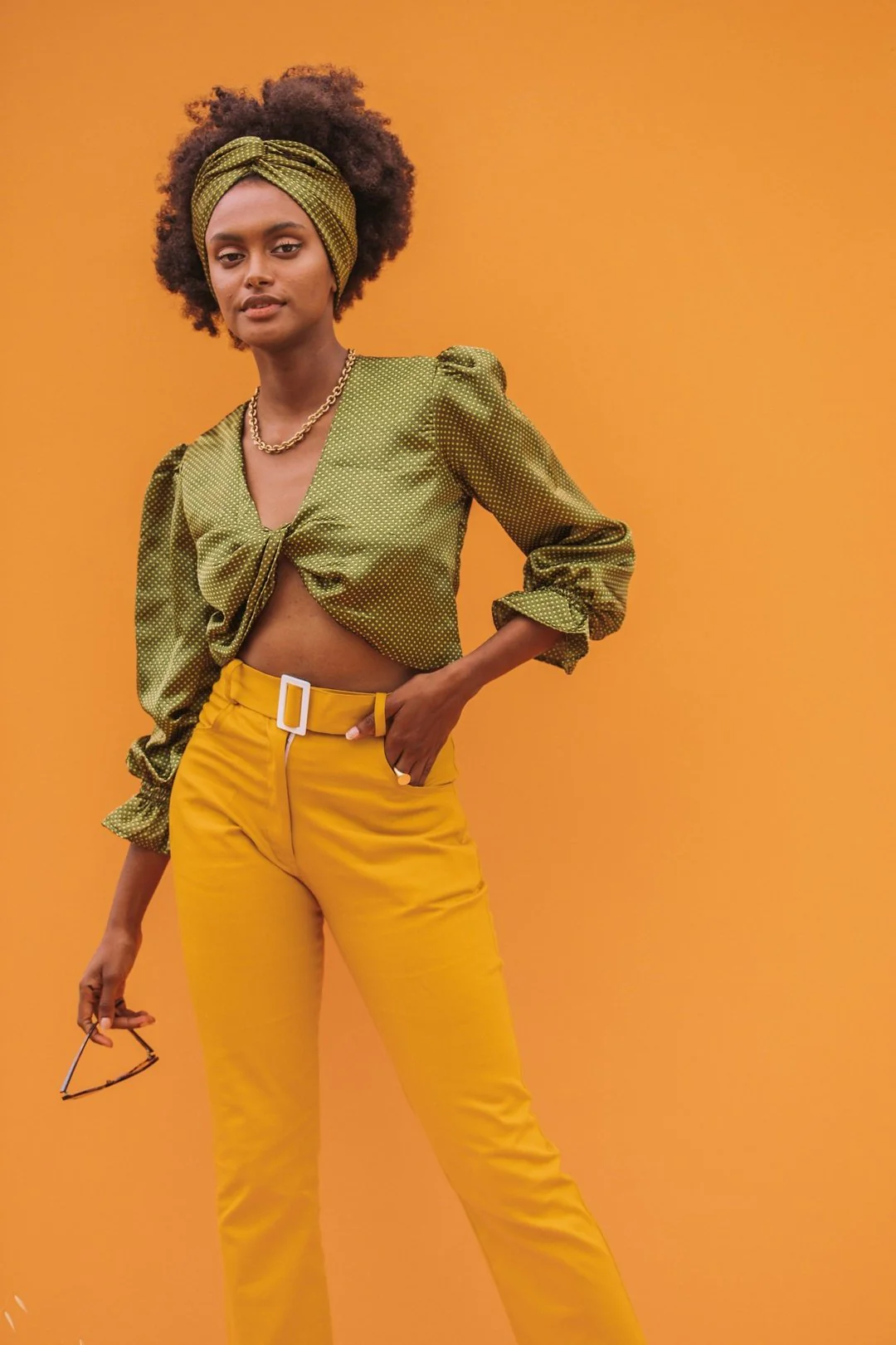 UMA Green Twisted Satin Crop Top - Image 3