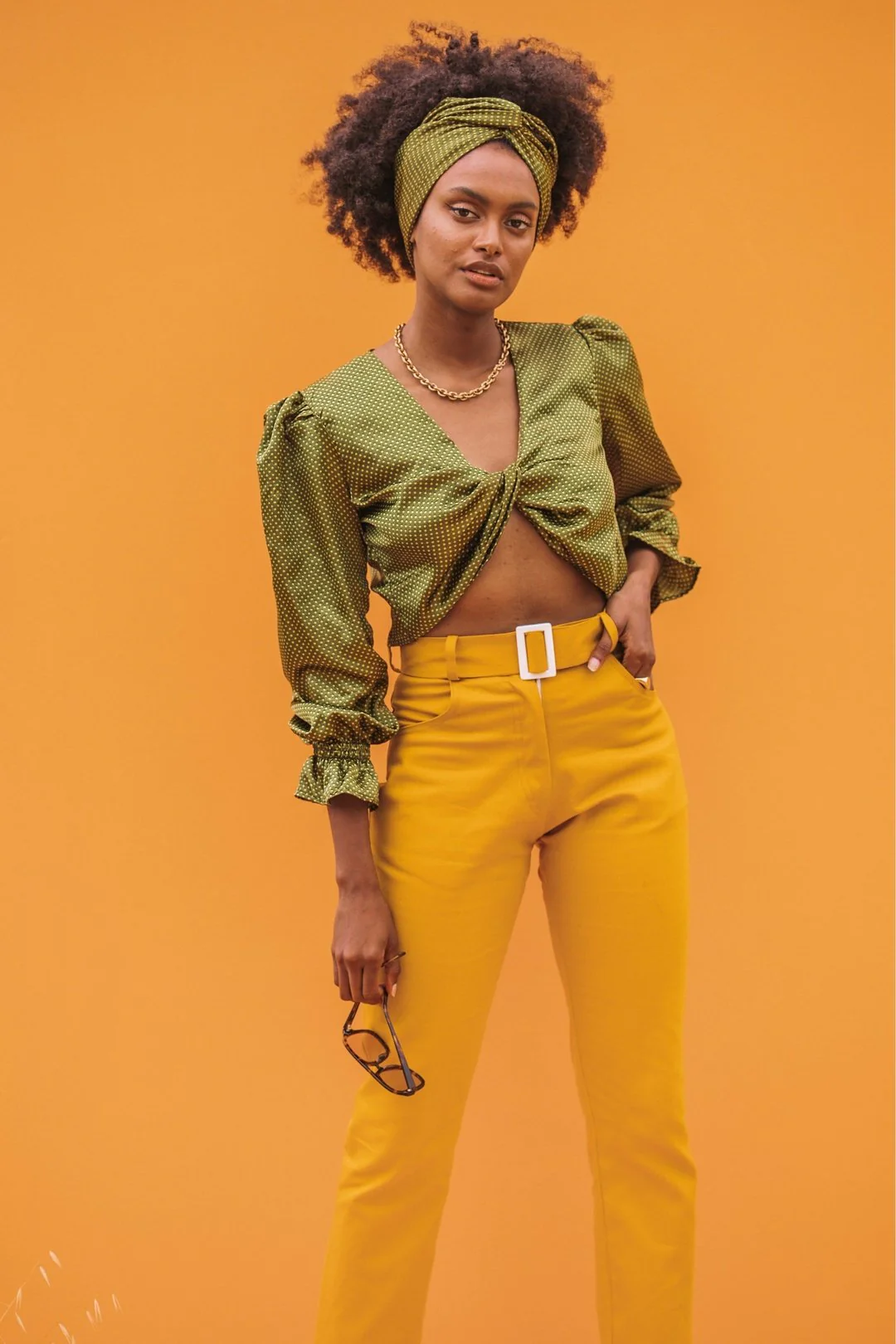 UMA Green Twisted Satin Crop Top - Image 4