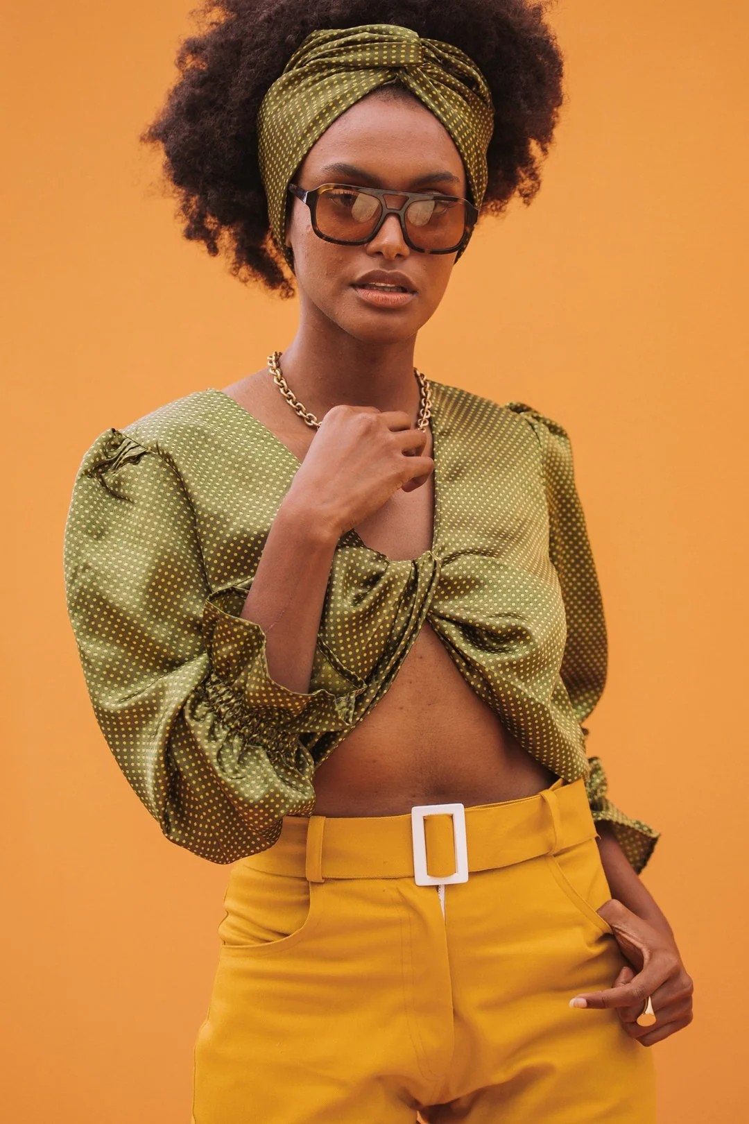 UMA Green Twisted Satin Crop Top - Image 5